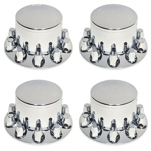 Chrome Rear Axle Wheel Cover w/ Hub Cap 33mm Lug Nuts for Semi Truck Screw-on